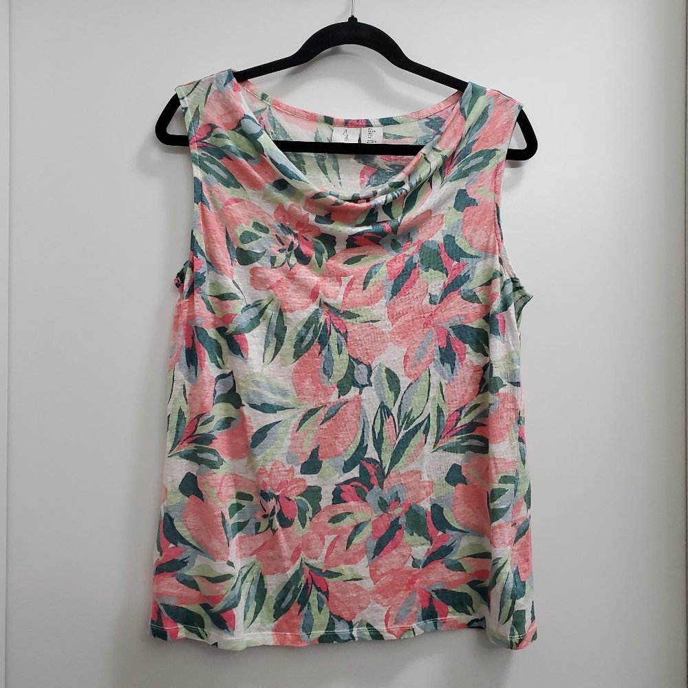 Joie 100% Linen Floral Sleeveless Top Size L